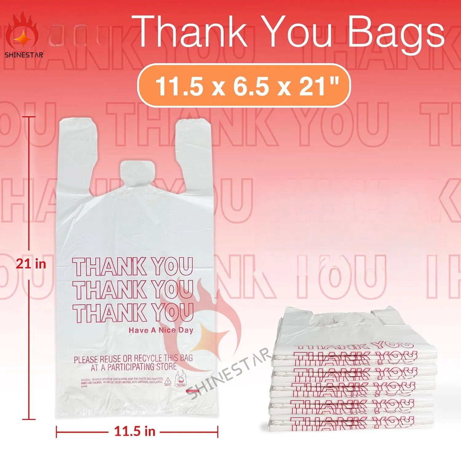 T-Shirt Thank You Printed Plastic Shopping Bags Plastic Packaging Bag with Handles