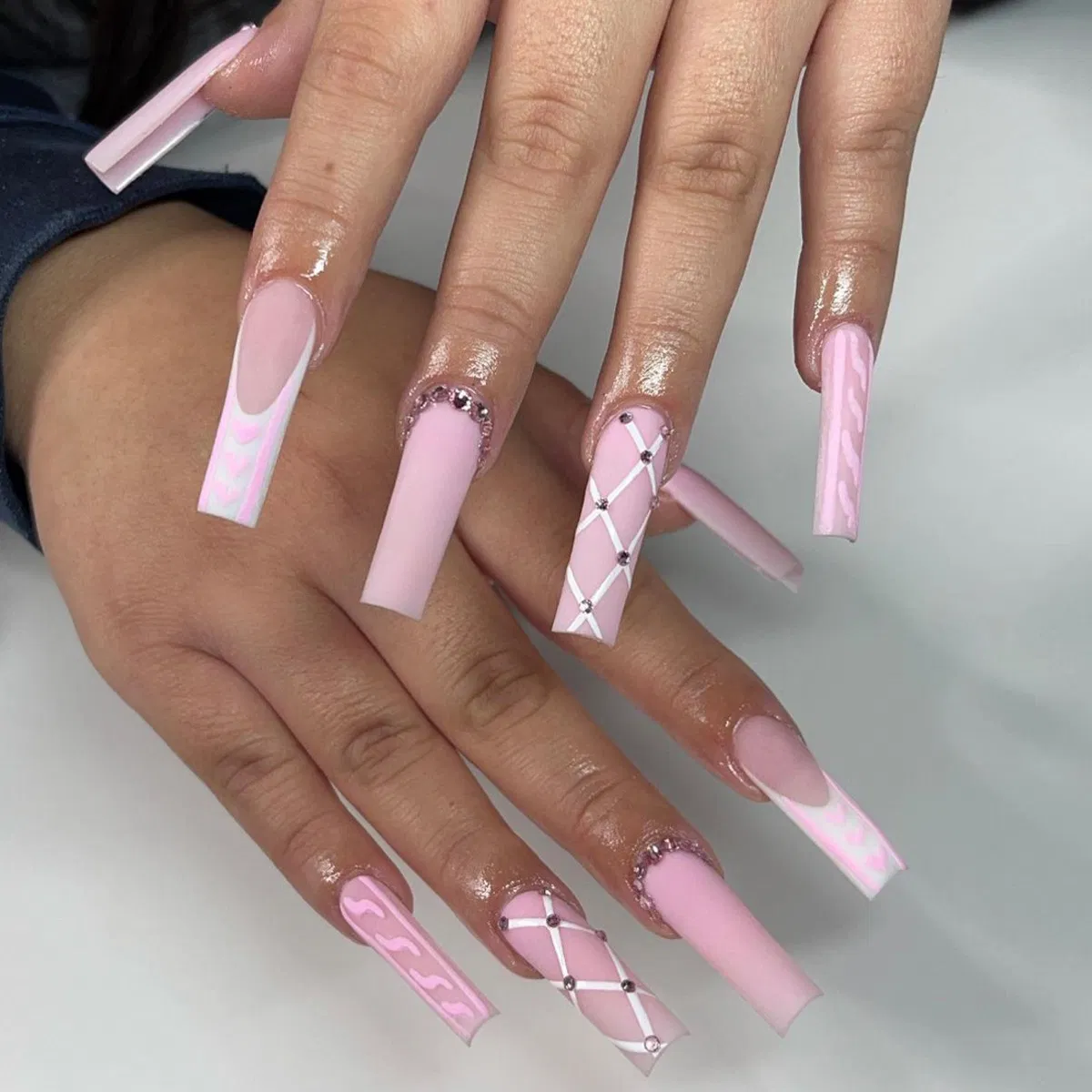 Cross-Border Explosive Ultra-Long Water Pipe European and American Fake Nail Finished Products Rectangular French False Nail Wearable Nail Art
