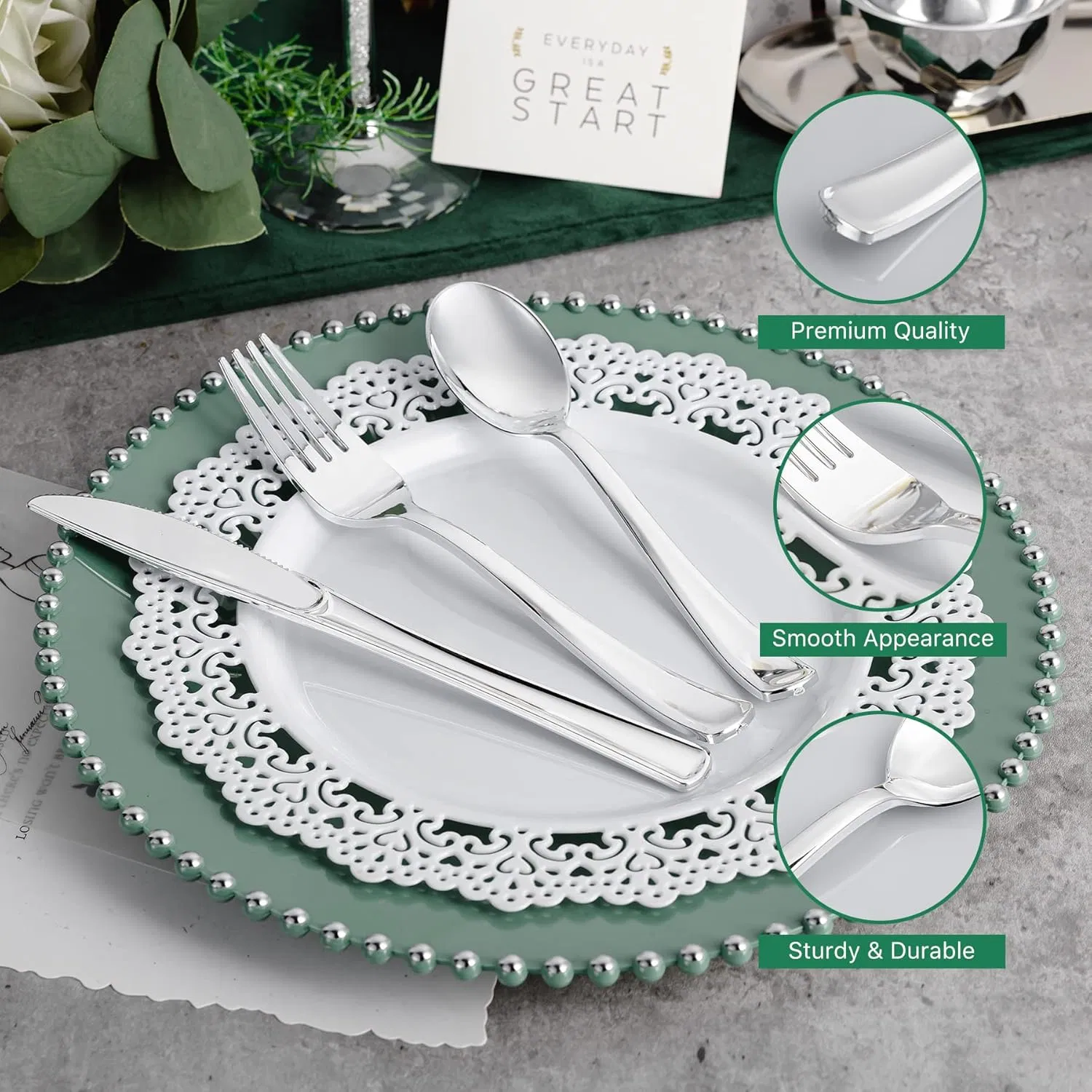 Premium Silver Plastic Cutlery Set for Elegant Events
