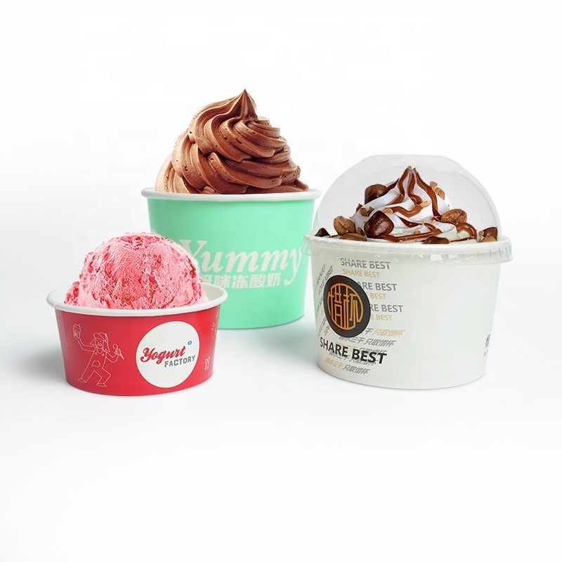 4oz6oz8oz10oz12oz16oz Ice Cream Paper Cup with Plastic Clear Lids