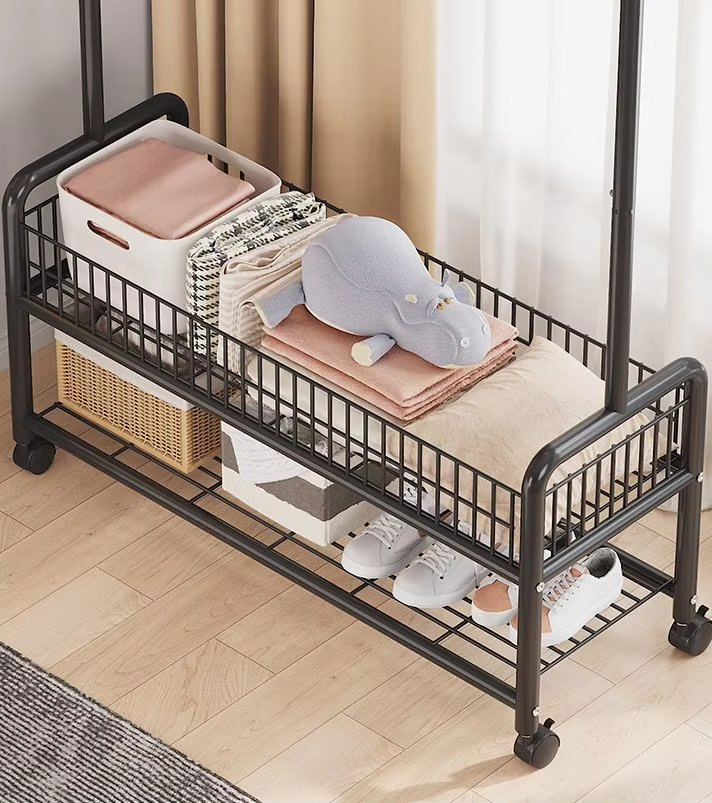 Wholesale Coat Metal Frame Clothes Display Rack Hanger Stand Clothing Garment Rack with Hooks Wheels