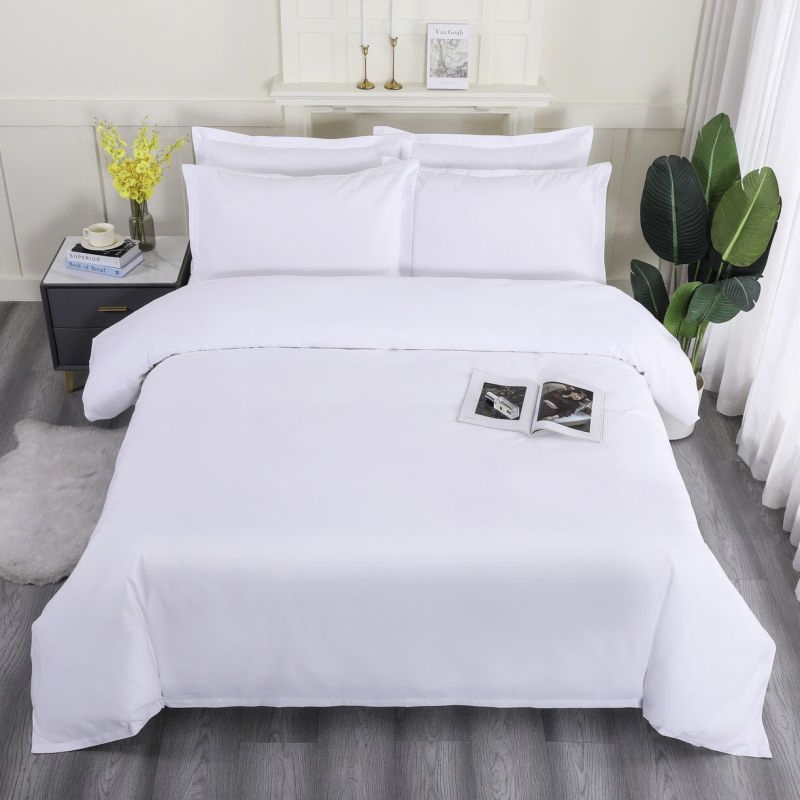 High Grade White 100% Microfiber Polyester Home Hotel Textile Wholesale Plain Weave Bed Sheets Bedding Set