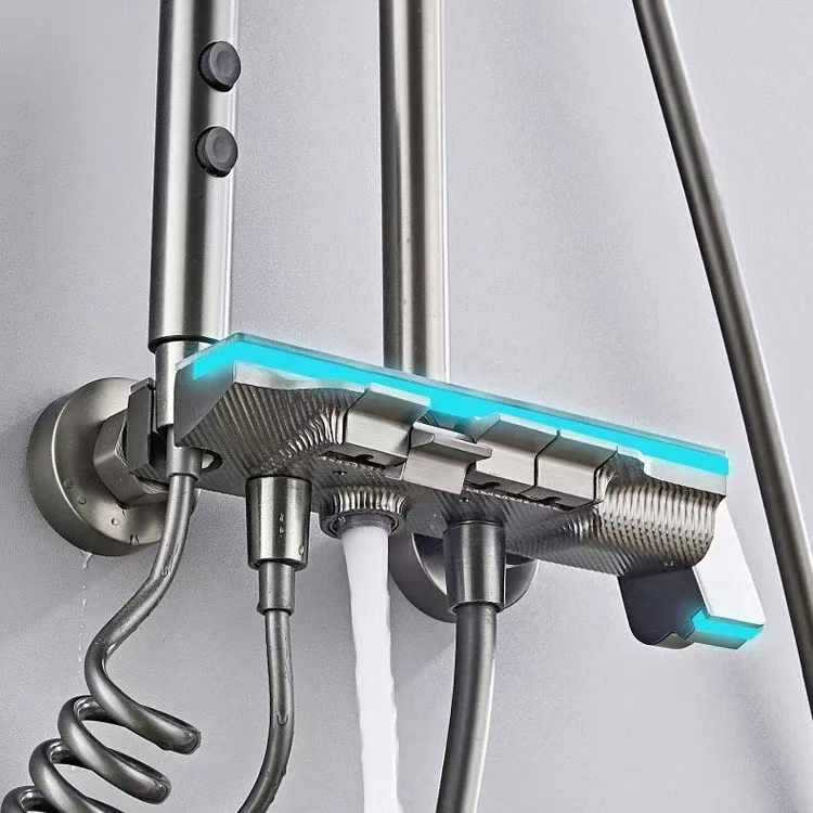 Ambient Lighting Piano Digital Shower System for Hot Cold Bathroom Faucets Rain Shower Head Hot Cold Digital Bathroom Shower Set