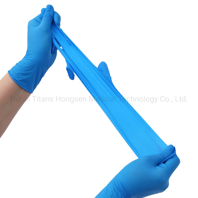 China Cheaper Waterproof Blue Powder Free Thick Durable High Elastic Food-Grade Industrial Manufacturing Nitrile Gloves