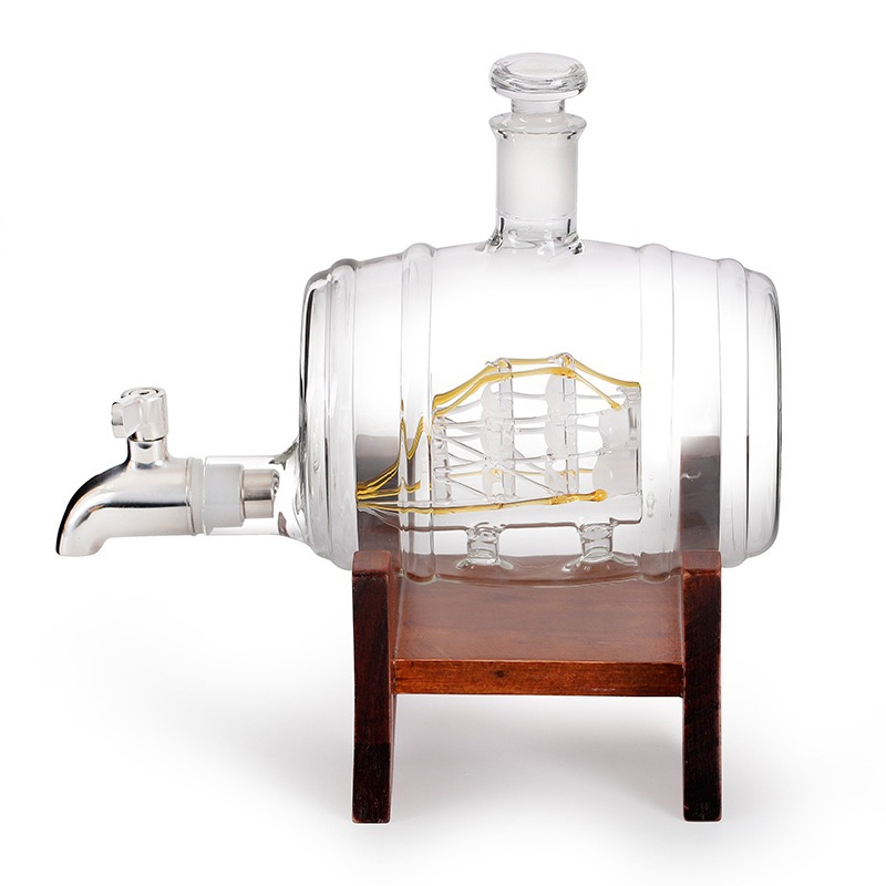 Creative Wine Whiskey Decanter Bottle Barrel, Glass Wine Barrel