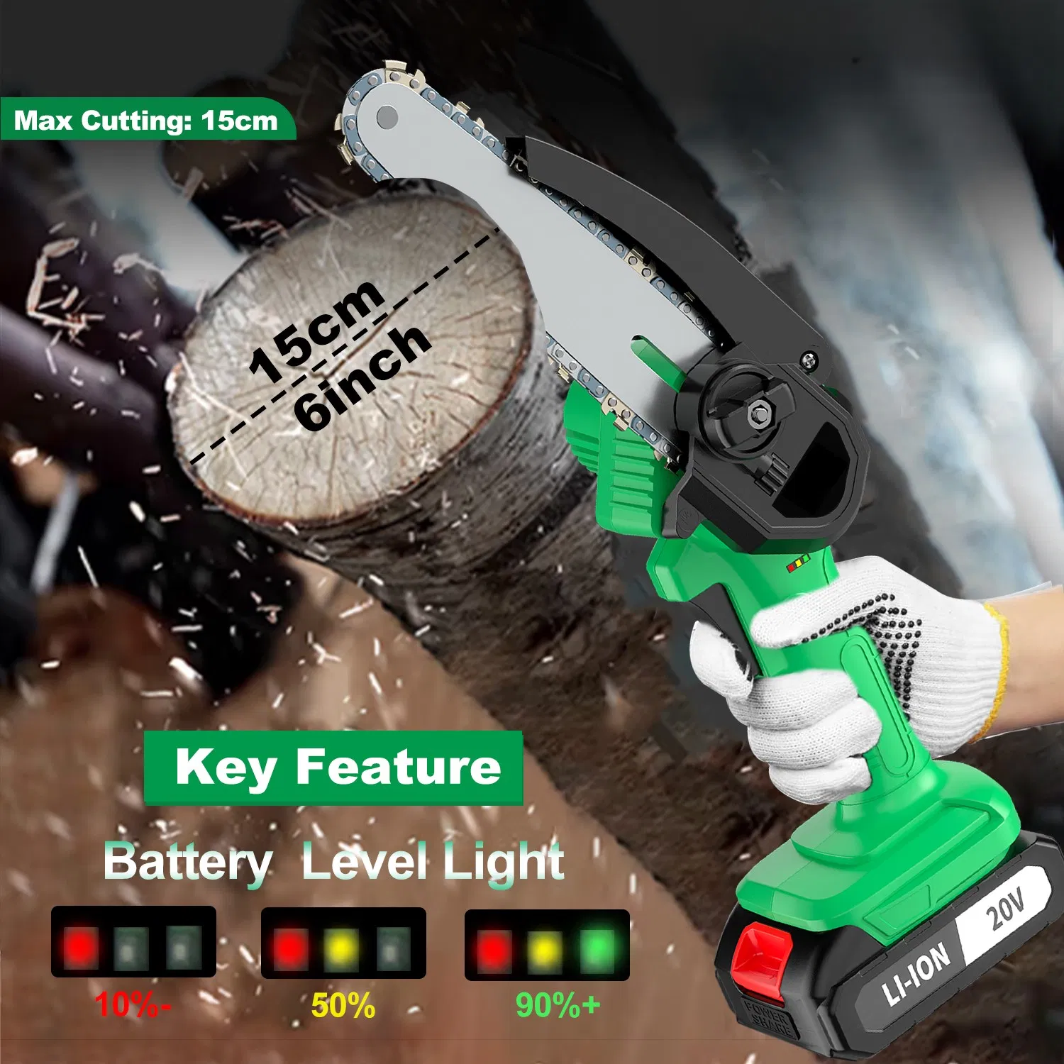 Аккумуляторная цепная пила 20В для резки дерева