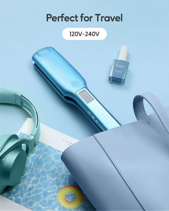 Professional Blue 1.75inch Wide Titanium Flat Iron Adjustable Temperature Hair Straightener