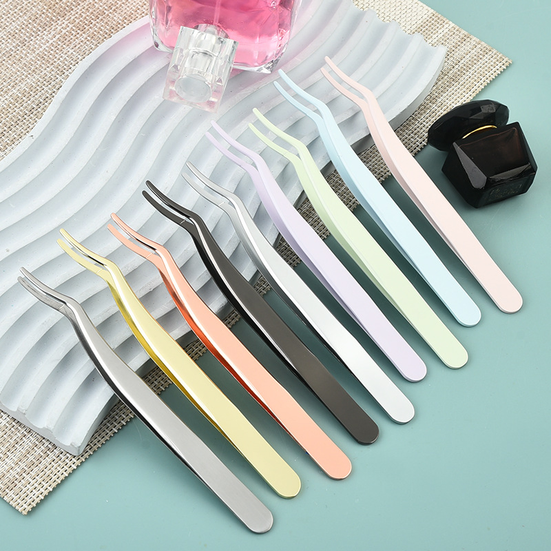 Custom Logo DIY Makeup cosmetic Beauty Tools Salon Stainless Steel Eyelash Tweezers