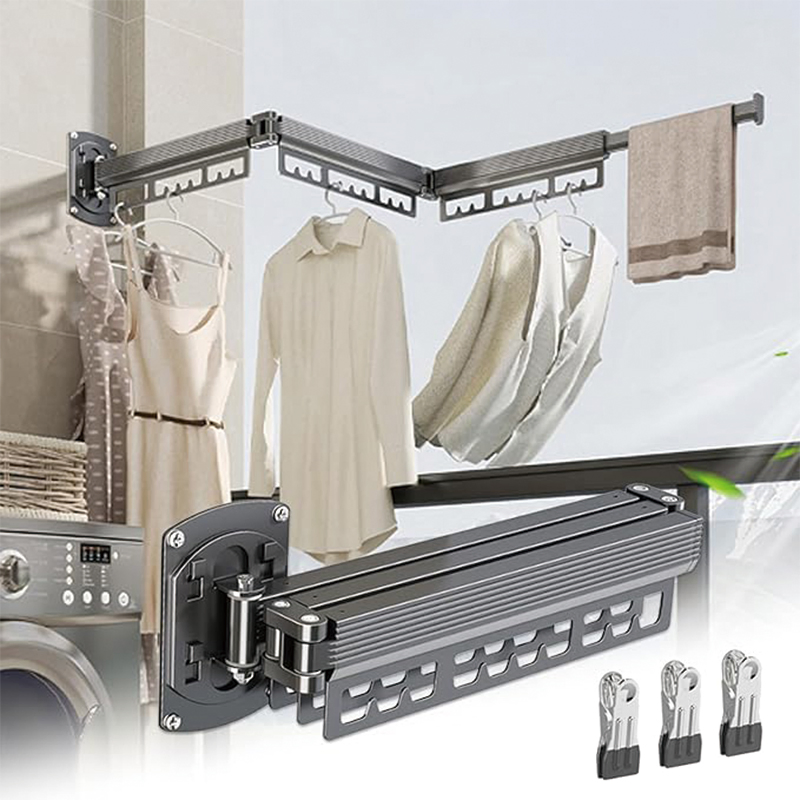 Space Saving No Drilling Indoor Outdoor Clothes Drying Laundry Dryer Rack