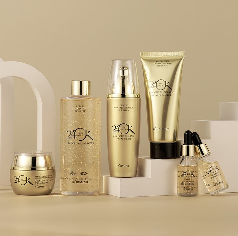 Online Wholesale and Retail Korean Organic Beauty Whitening Face Brightening Product Facial 24K Gold Anti-Aging Cream Serum Skin Care Set
