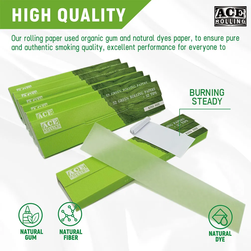 48h Fulfillment Factory Price Green Color Kingsize Booklet+Tips Cigarette Roller Paper