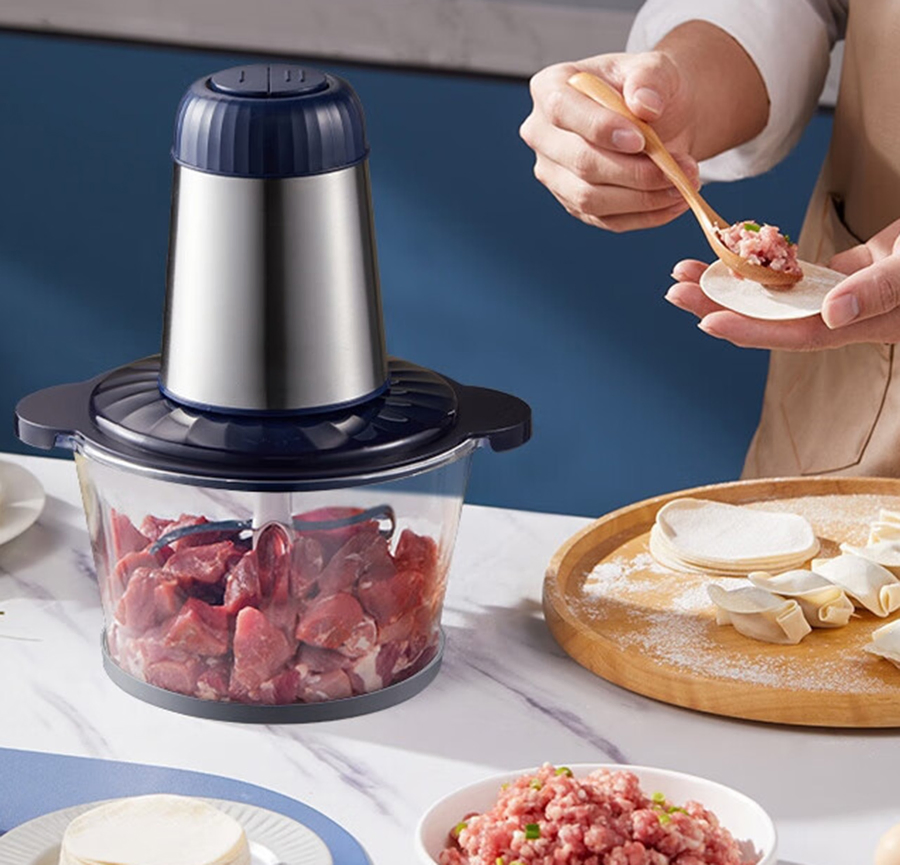 4 Bi-Level Blades Food Processors Meat Grinder with Big Capacity Glass Bowl