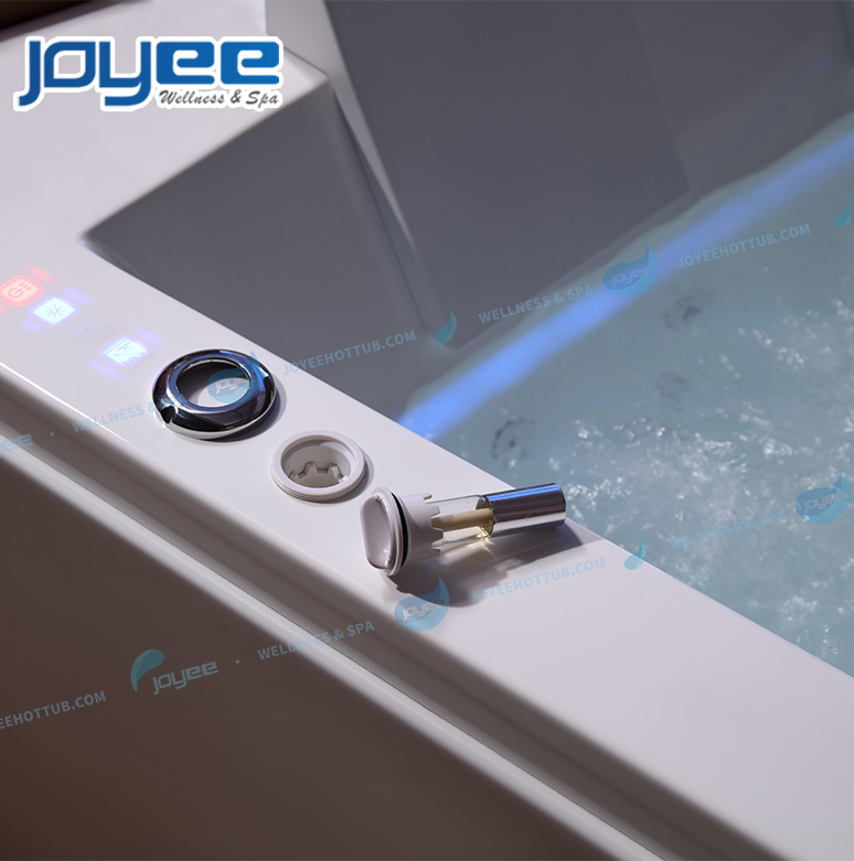 Joyee Corner White Acrylic Lover Sexy Soak Bath Whirlpool SPA Bathtub with Inner LED Light Strip