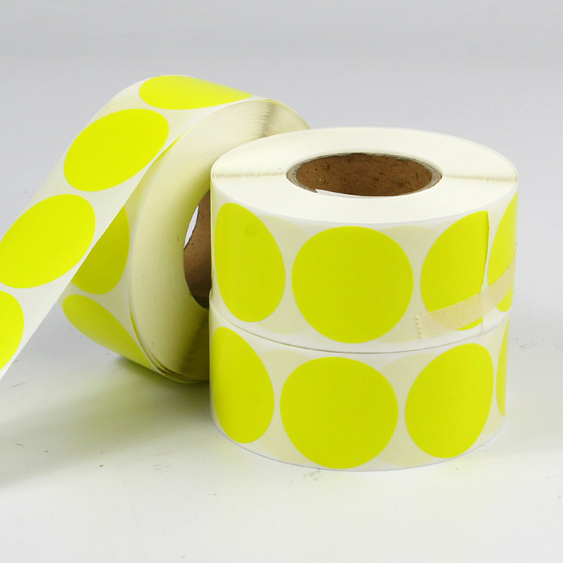 Colorful Fluorescent Yellow Circular Round DOT Label Coated Paper Self Adhesive Label