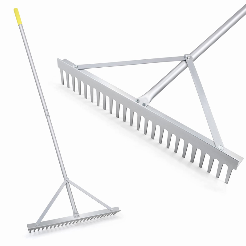 Leaf Rake Tool Aluminum Head Shed Row Landscape Lawn Rake with Handle