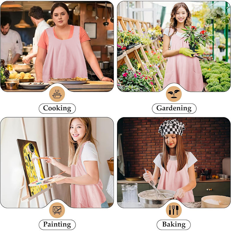 Japanese and Korean Style Painting Aprons, Women's Aprons, Cafe and Bookstore Work Aprons