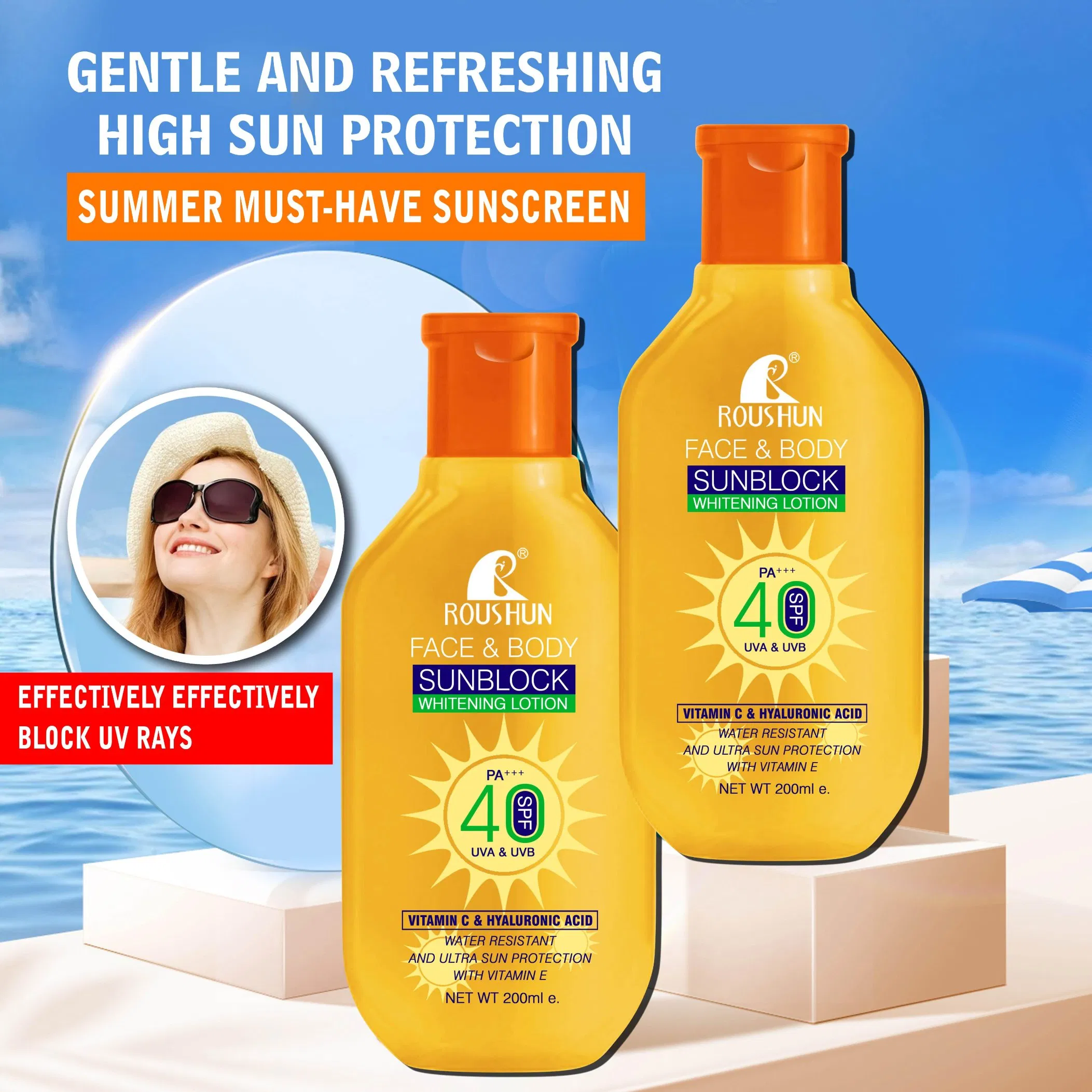 Roushun SPF 40 Sunscreen Face & Body Whitening Lotion Water Resistant