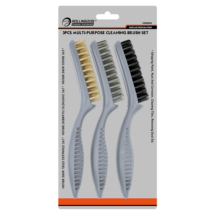 Rolingdog-Standard 90089g 3PC Multi-Purpose Brush Set Brass Synthetic Filament Stainless Steel