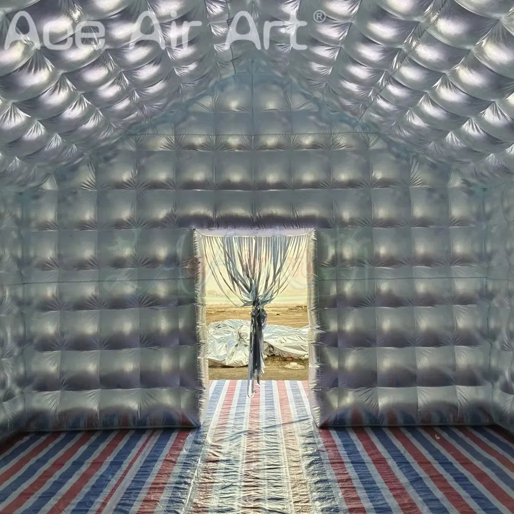 Portable Silver Disco Inflatable Nightclub Blow up Party Tent Inflatable Night Club with 2 Doors for Outdoor Event