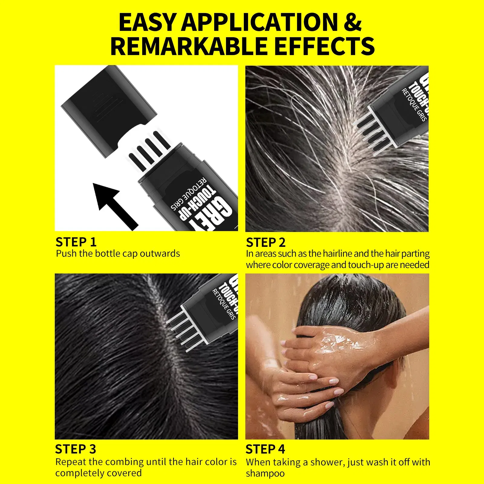 New Arrival Natural Root Touch up Pen Waterproof Fast Cover Grey White Hair to Black Hair Dye Color Stick