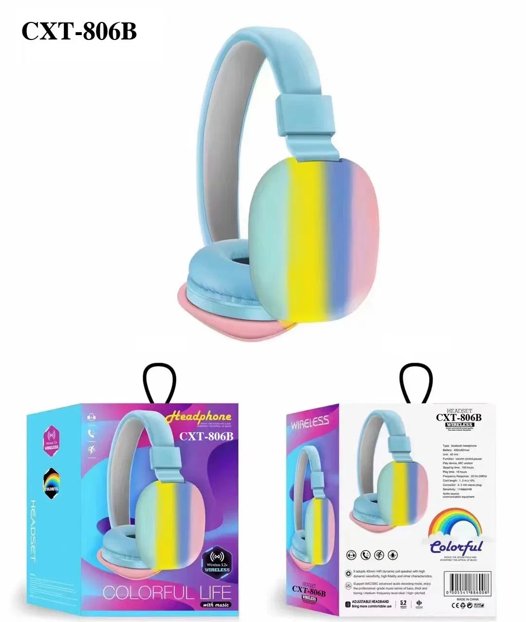 Creative Gift Silicone Cute Rainbow Bluetooth Wireless Headset Kids Headphones