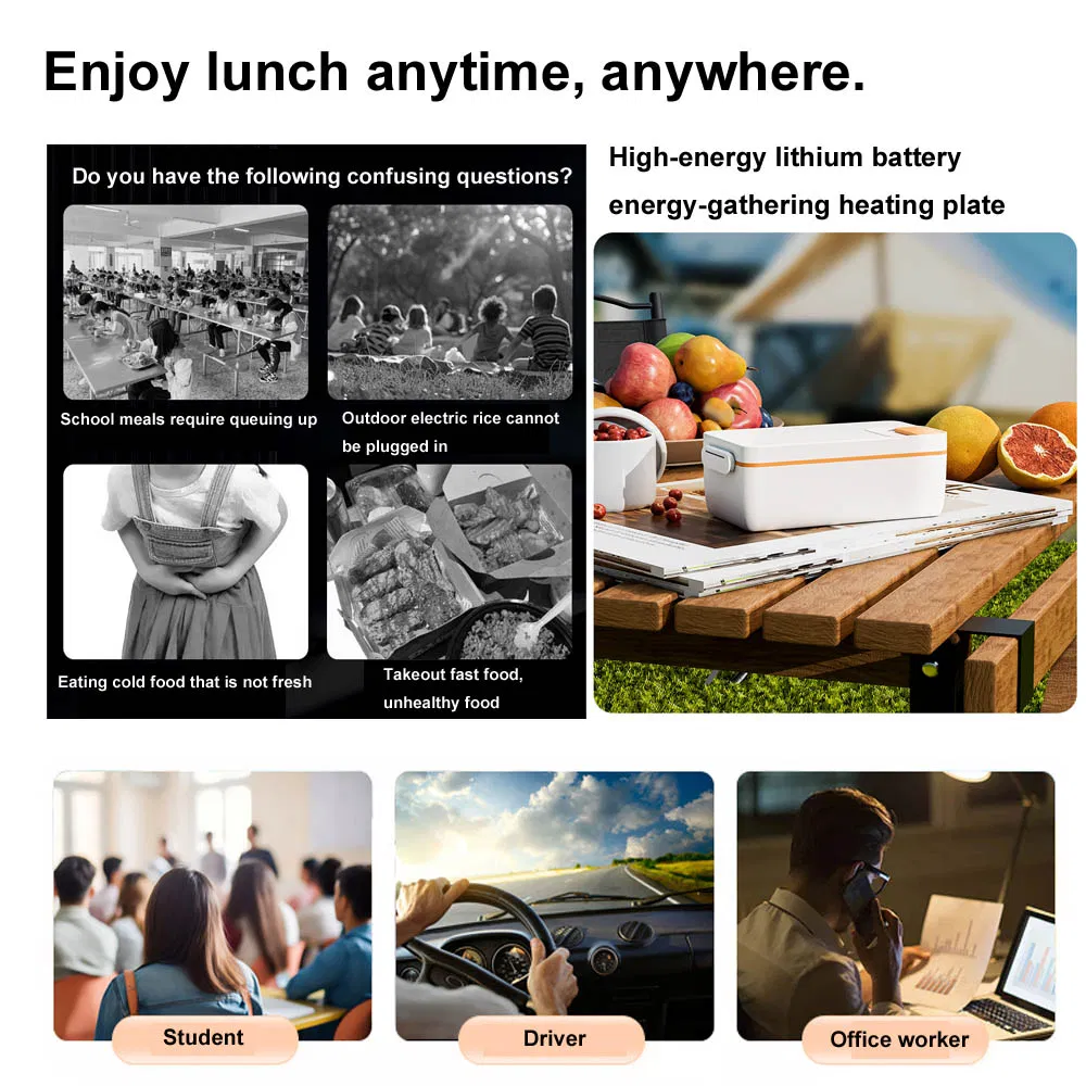 Electric Double Sealed Leak Proof & Food Grade Stainless Steel Heat Lunch Box 12/24/110/220V Portable Food Warmer with The Thermal Carry Bag for Car, Truck, O