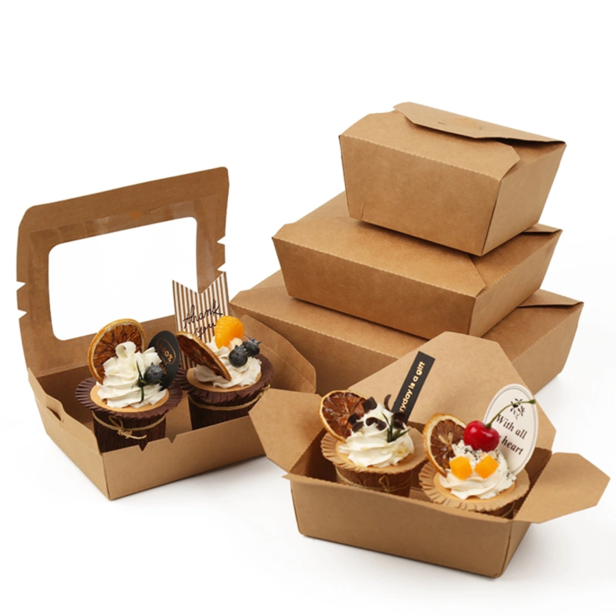 Custom Printed Kraft Paper Food Box with Window and Lock Lid