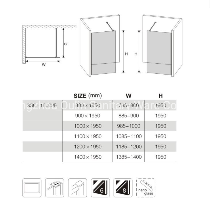 Black Fixed Glass Shower Screen Walk in Shower Enclosures