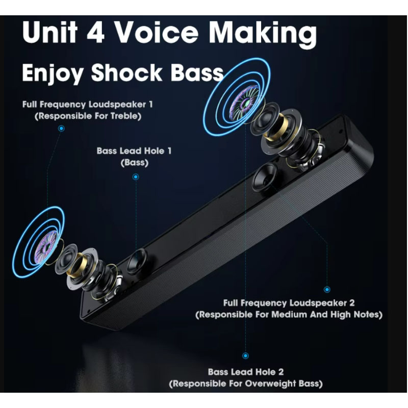 4D Surround Sound Bar Computer Speakers Wired Stereo Subwoofer Laptop Home Multimedia Audio