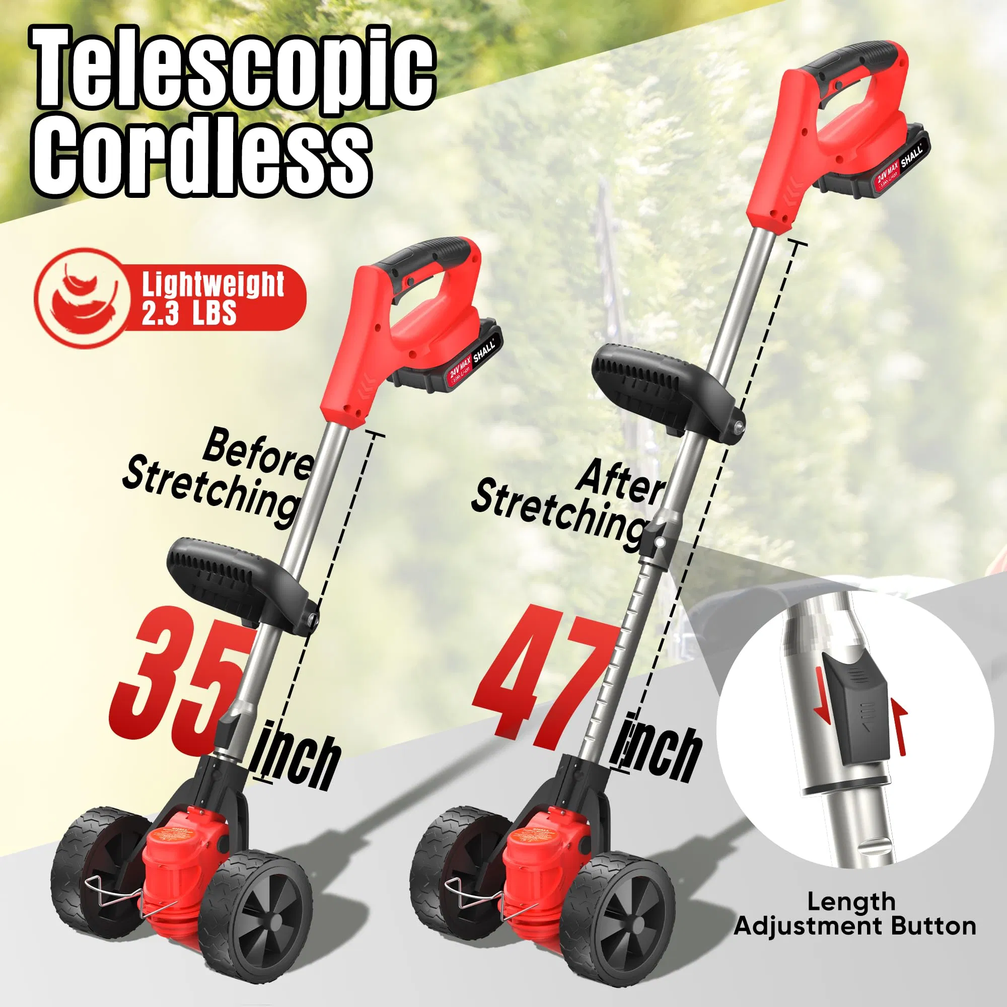 Walking Behind Push Grass Cutter Hand Held Types Lawn Mower 1800W with Wheel Engine Battery Operated on Rechargeable Battery 24V