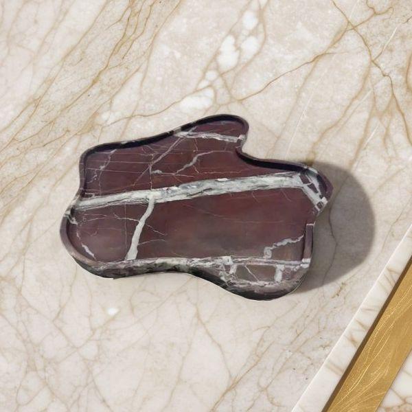 Unique Shape Design Rosso Levanto Marble Tray Sinotopstone Irregular Marble Tray