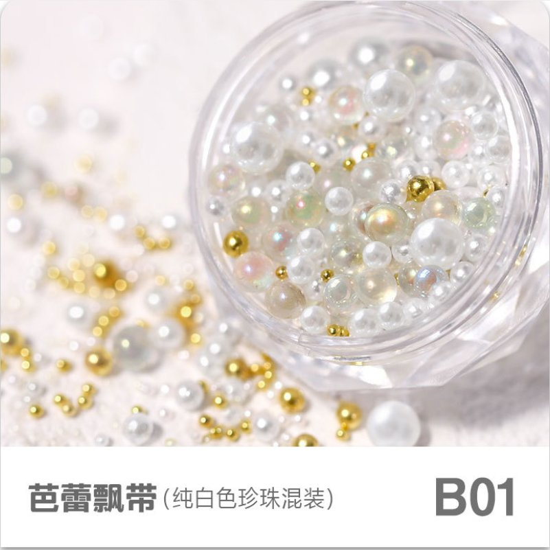 Pearls and Rhinestones Flat Back White and Beige Half Pearls for Nail Charms Nail Art Decoration