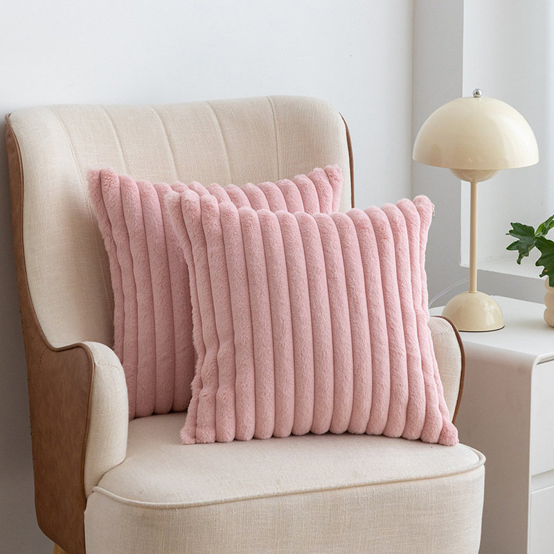 Wholesale Brown Corduroy Stripe Cushion Cover Plush Pillowcases Plain Decorative Throw Pillow Covers
