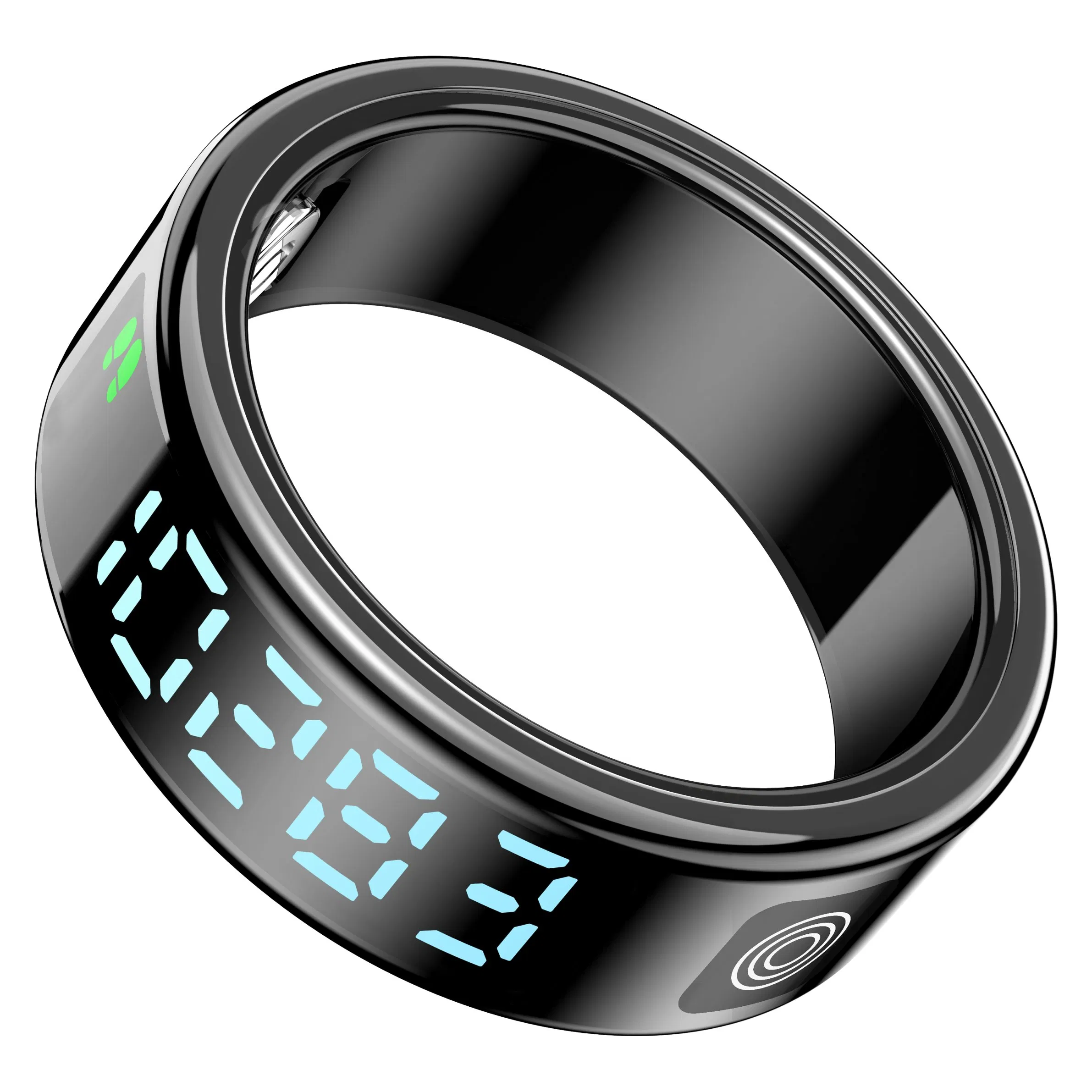 Sr08 Digital Display Smart Ring, Sleep Tracker Blood Oxygen Heart Rate Monitor Ring with Charging Case - Bright Black / Size 8