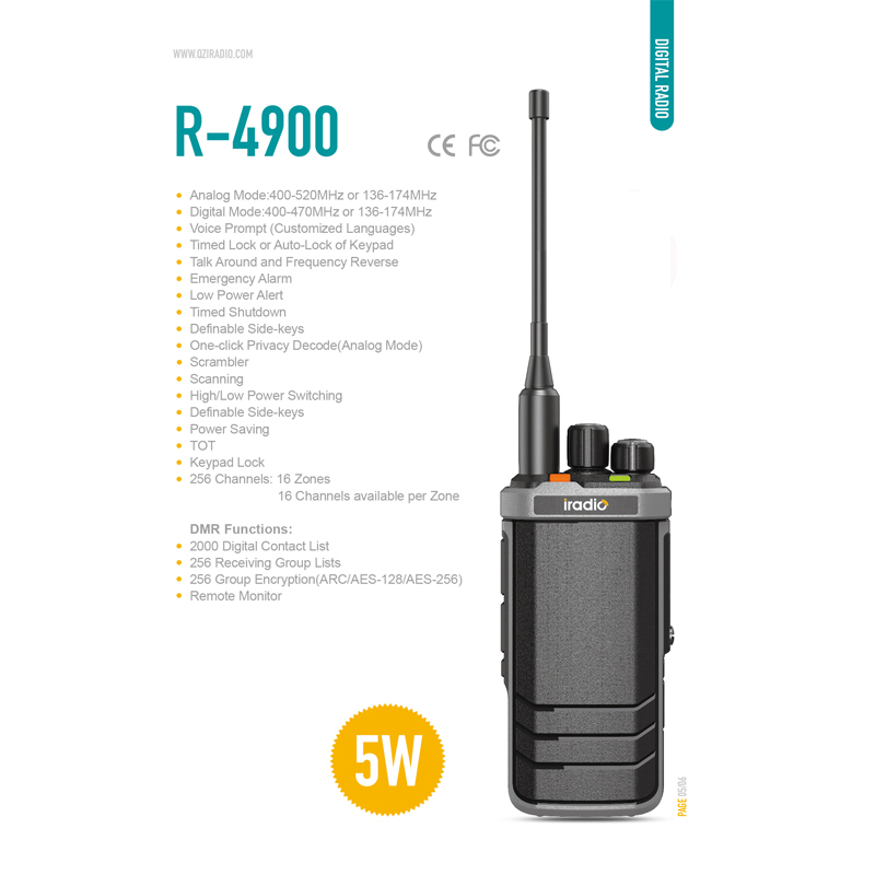 Durable Iradio R4900 Dmr Digital Radio for UHF and VHF Frequencies