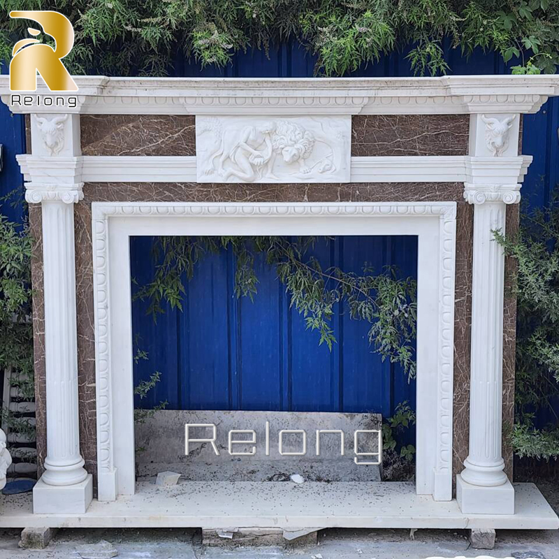 Exquisite Hand Carved White Marble Fireplace Surround with Three Baby Sculpture for Home Indoor Decor