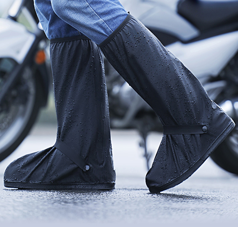 40cm Black Waterproof Anti-Slip Motorcycle Unisex PVC High Boots Rain Shoes Cover
