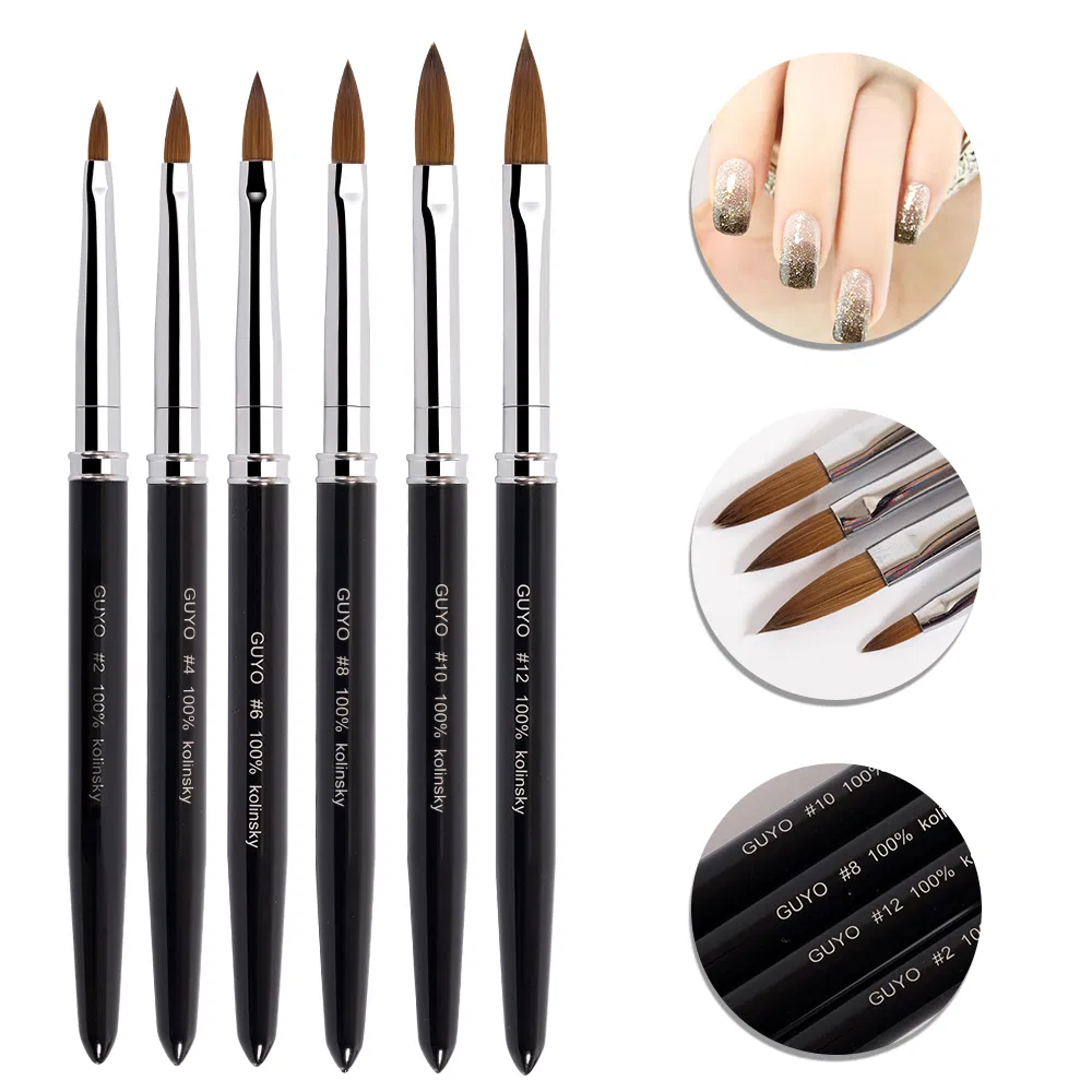 Guyo Black Metal Handle 100% Kolinsky Hair Acrylic Nail Brush Size 12