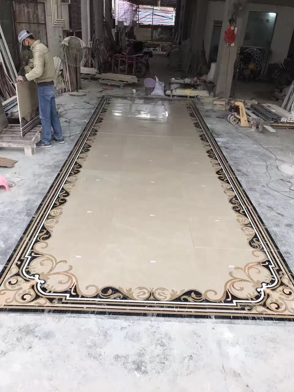 China Wholesale Polished Marble Stone Floor Tile Water-Jet Medallion Design for Hotel