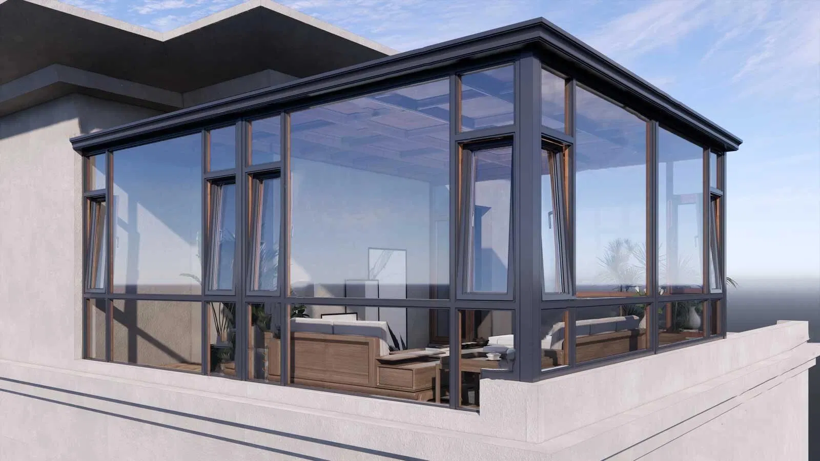 Multifunctional Waterproof Gray Folding Door Laminated Glass Sun Room Backyard Room with Sliding Window