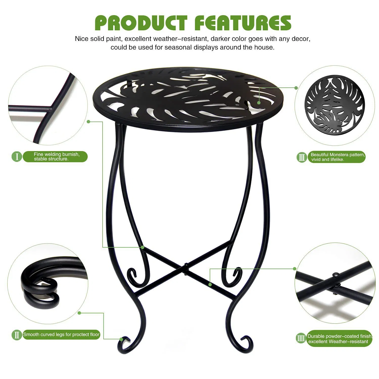 Rustproof Decorative Black Removable Table Potted Holder Outdoor Plant Stands