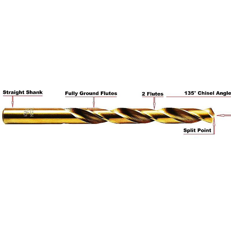 Jobber Length Drills HSS M35 Twist Drill Bits 5% Cobalt Fully Ground Golden Straight Shank Drills