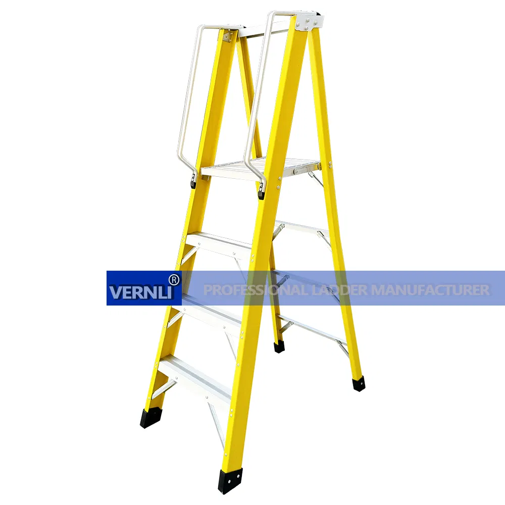 Fiberglass Rail Aluminum Step Electrician Step Foldable Ladder with Platform