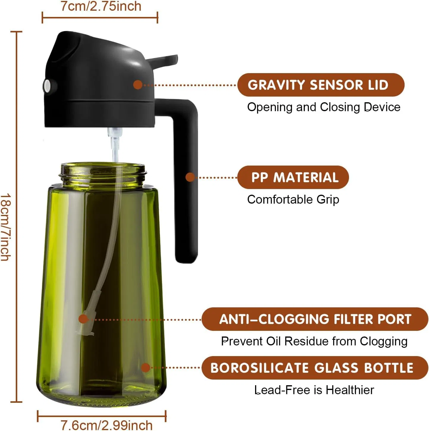 China Factory Dual-Mode Glass Oil Kettle for Cooking