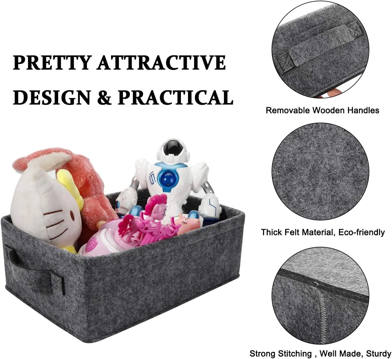 Structured Felt Storage Bins with Strong Sides for Clothes Toys and Books