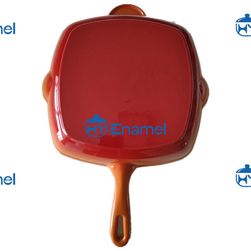 Factory Direct Enamel Cast Iron Square Grill Pan with Spatula Cast Iron Frying Pan Enamel Cast Iron Ridged Skillet