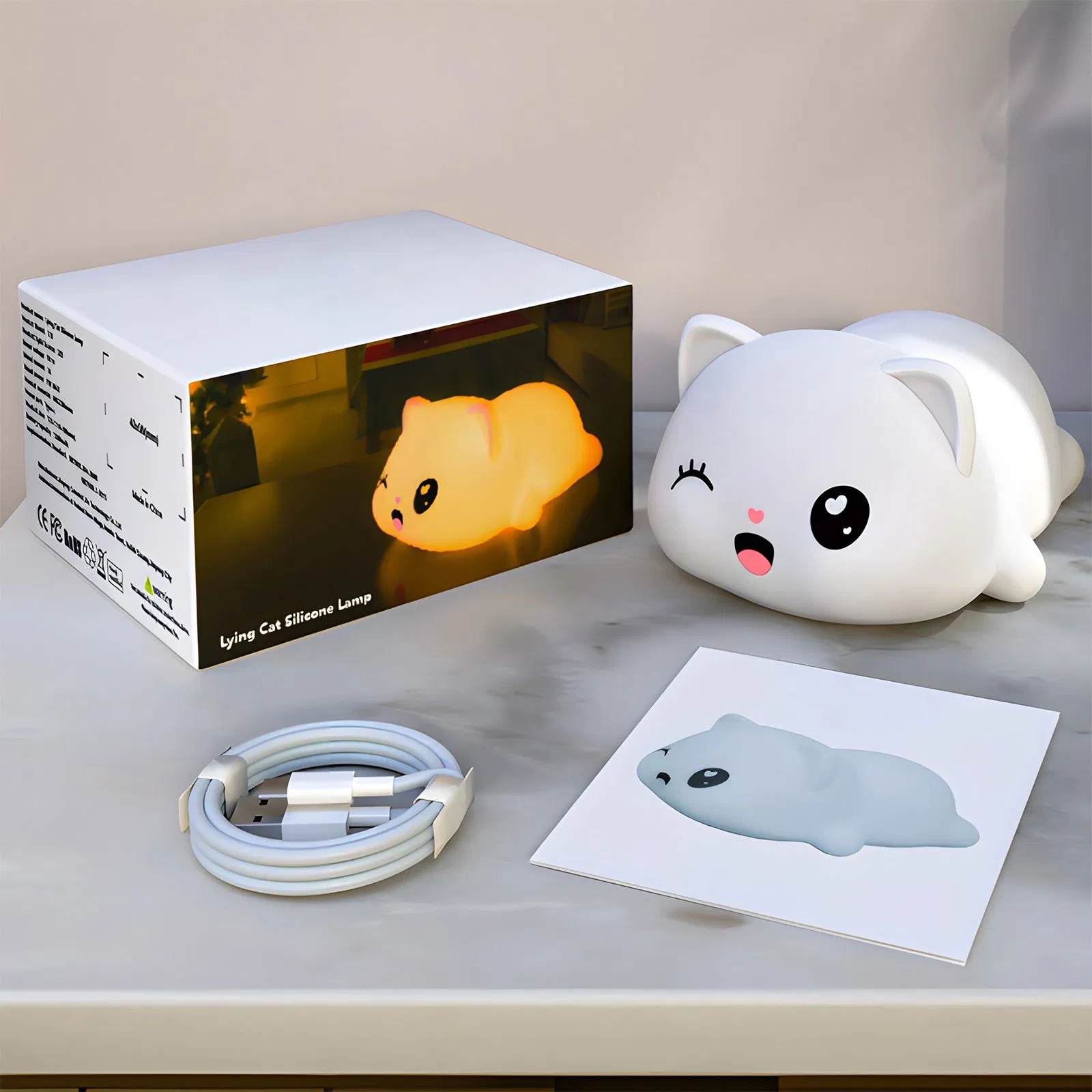 Ночник-лампа Lying Cat, силикон, сенсорное управление