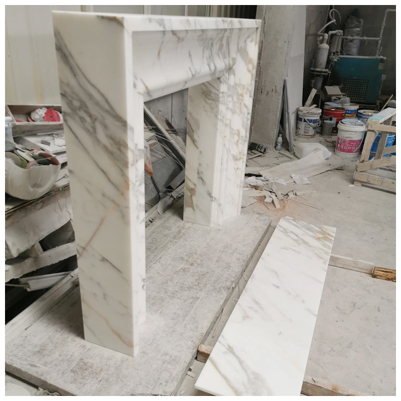 Modern and Classic Calacatta Gold White Marble Fireplace Mantel Surround