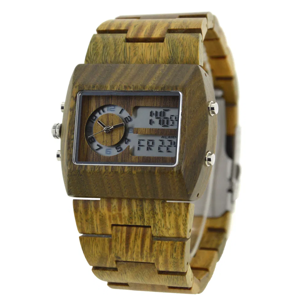 Bewell Digital Timepiece 48mm OEM Wrist Watch Custom Logo Wood Luxury Watches for Mens Private Label