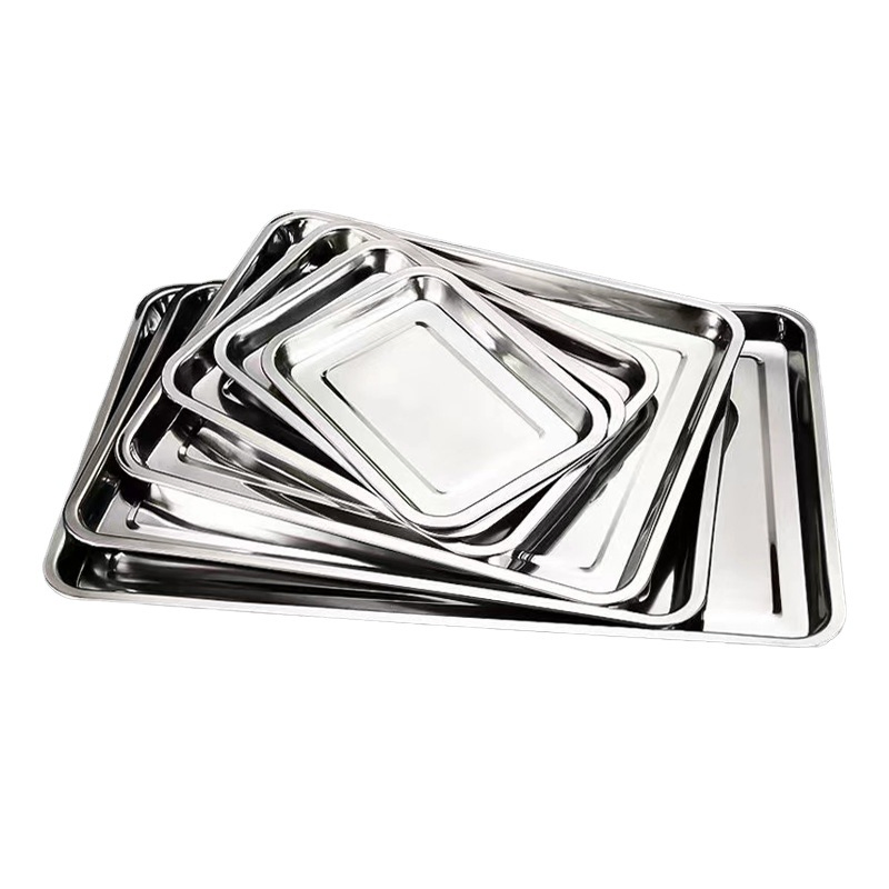 Silver Metal 304 Stainless Steel Dish Food Fruit Cake Baking Tray